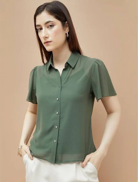 CODE by Lifestyle Women Solid Casual Green Shirt